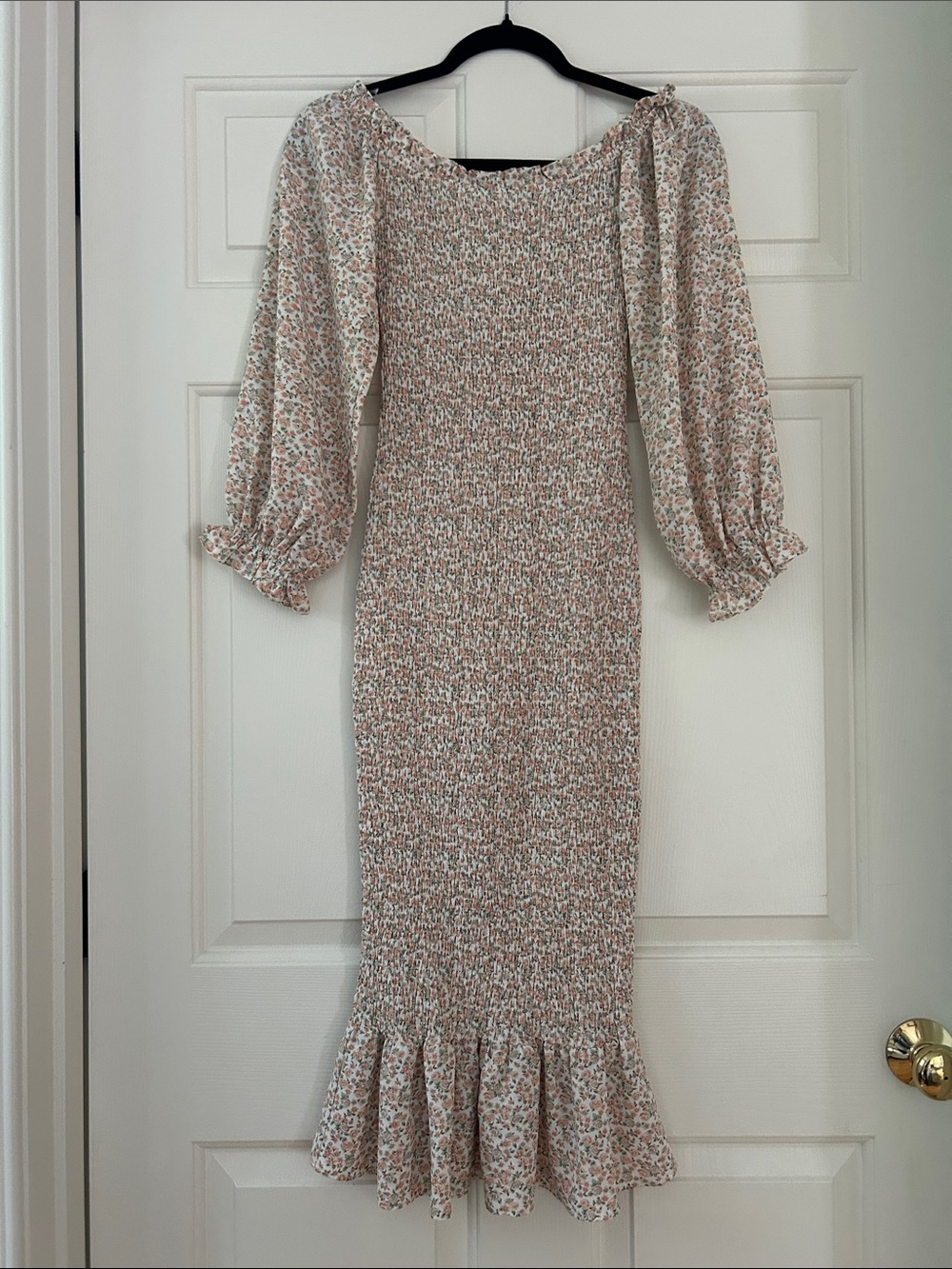 Petal & Pup Floral Smocked Midi Dress with Ruffle Hem and sleeves